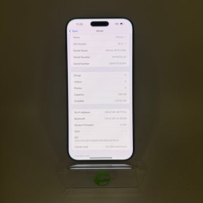 Unlocked Apple iPhone 16 Pro Max 256GB Black Titanium MYW33LL/A