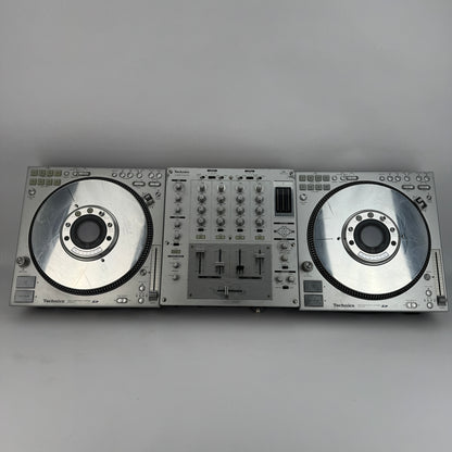 Technics SL-DZ1200 Pair & SH-MZ1200 Silver DJ Turntable Mixer & Rane Serato Scratch Live