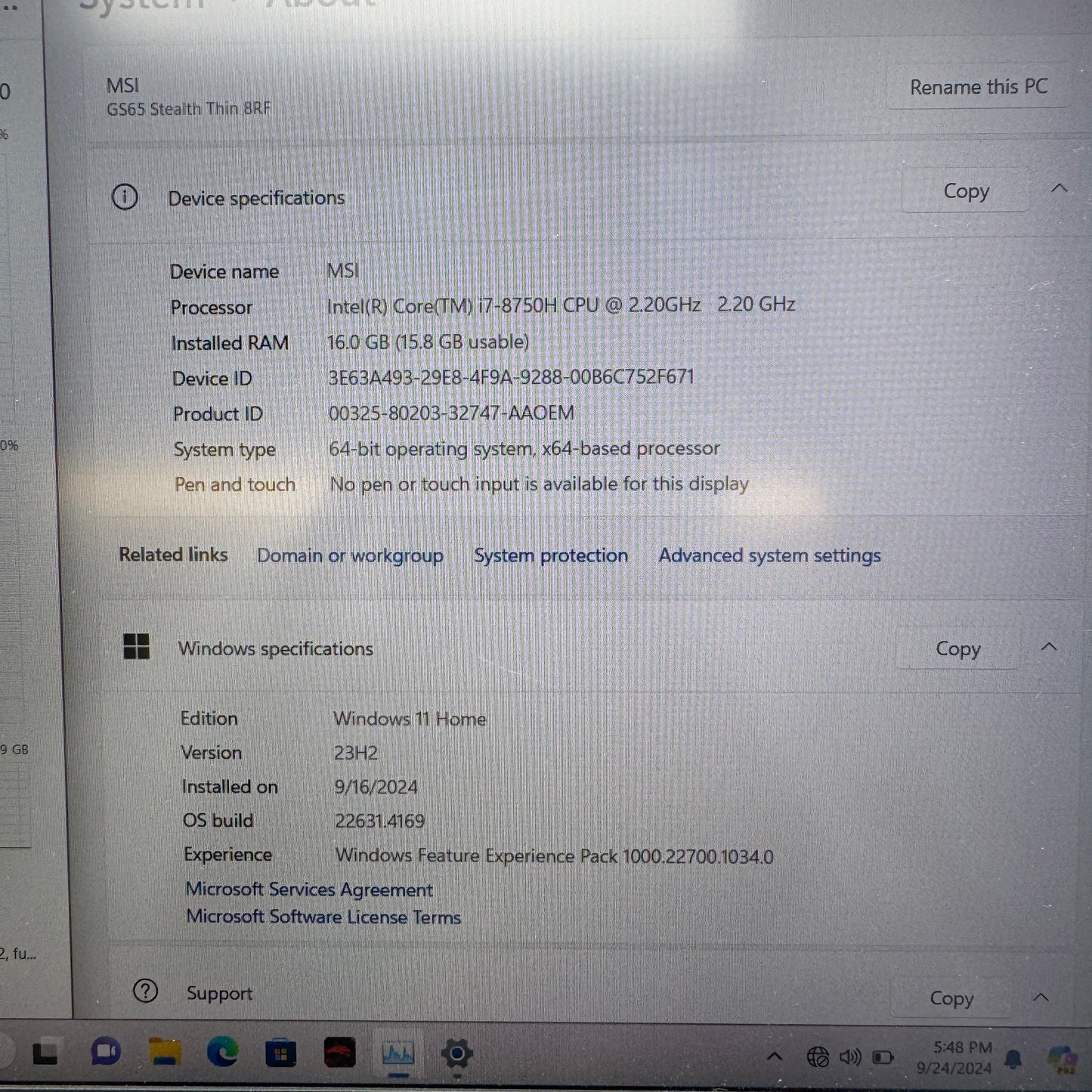 MSi GS65 STEALTH THIN 15.6" i7-8750H 16GB RAM 512GB SSD GTX 1060