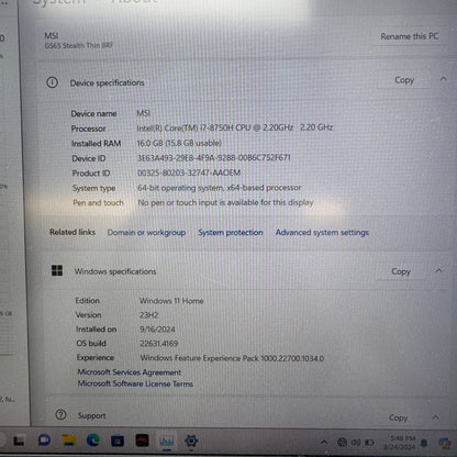MSi GS65 STEALTH THIN 15.6" i7-8750H 16GB RAM 512GB SSD GTX 1060