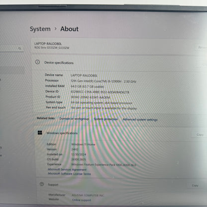 ASUS ROG Strix 15.6" i9-12900H 64GB RAM 1TB SSD GeForce RTX 3070 Read Below