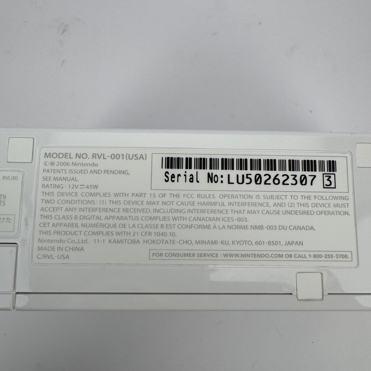 Nintendo Wii Video Game Console RVL-001 White